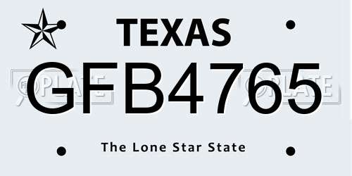 GFB4765 Texas License Plate