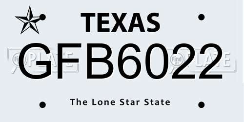 GFB6022 Texas License Plate