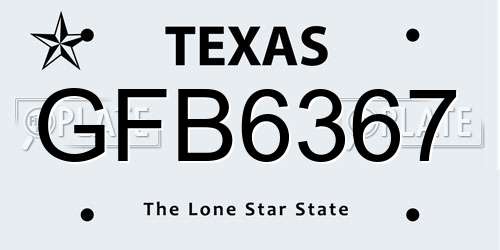 GFB6367 Texas License Plate