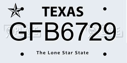 GFB6729 Texas License Plate