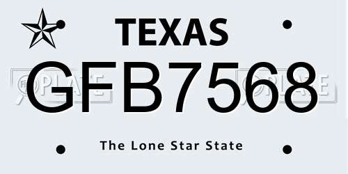 GFB7568 Texas License Plate