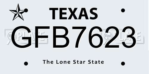 GFB7623 Texas License Plate
