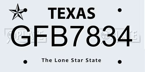 GFB7834 Texas License Plate