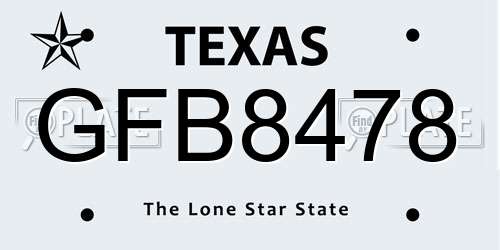GFB8478 Texas License Plate