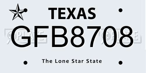 GFB8708 Texas License Plate