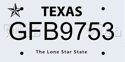 GFB9753 Texas License Plate