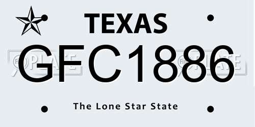 GFC1886 Texas License Plate