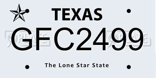 GFC2499 Texas License Plate