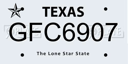 GFC6907 Texas License Plate