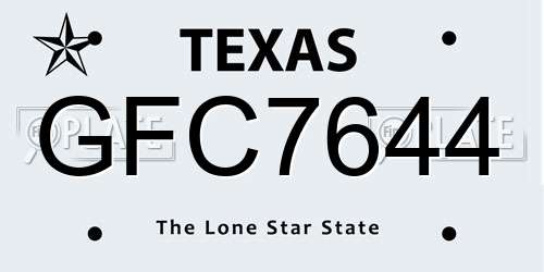 GFC7644 Texas License Plate
