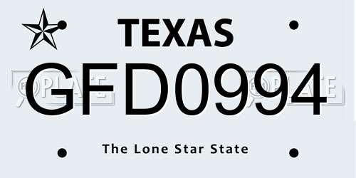 GFD0994 Texas License Plate