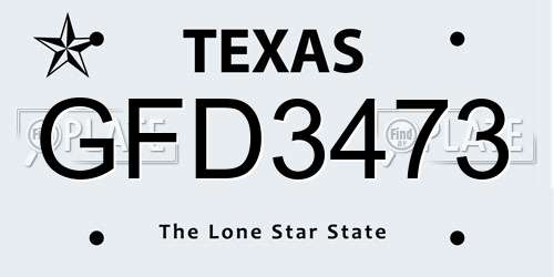 GFD3473 Texas License Plate
