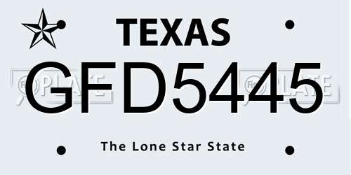 GFD5445 Texas License Plate