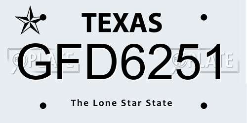 GFD6251 Texas License Plate