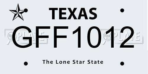GFF1012 Texas License Plate