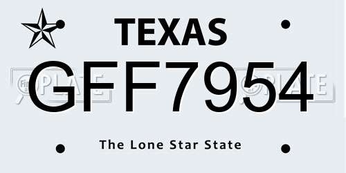 GFF7954 Texas License Plate