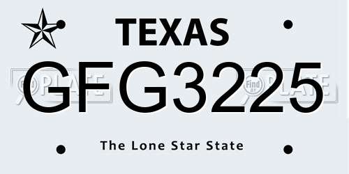 GFG3225 Texas License Plate