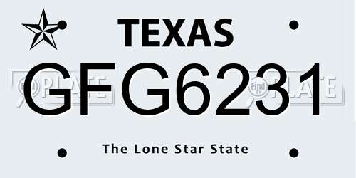 GFG6231 Texas License Plate