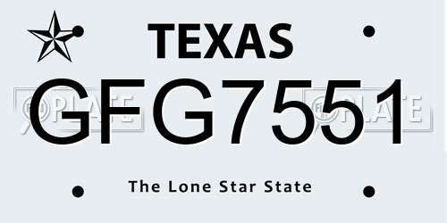 GFG7551 Texas License Plate