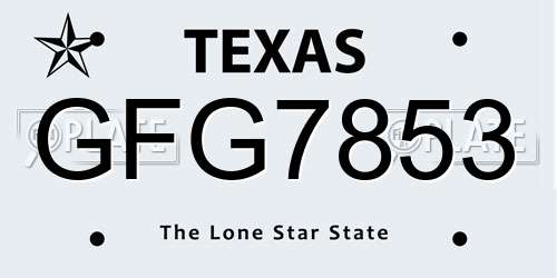 GFG7853 Texas License Plate
