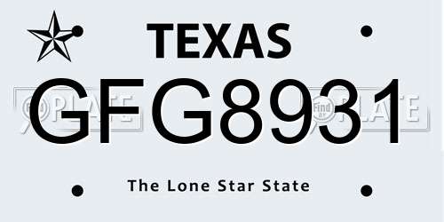 GFG8931 Texas License Plate