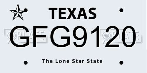 GFG9120 Texas License Plate