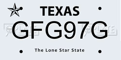 GFG97G Texas License Plate