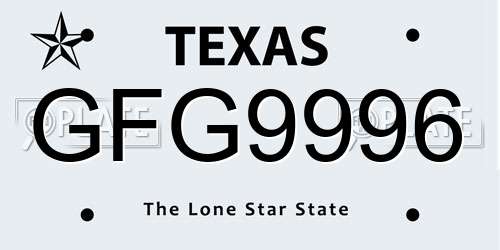GFG9996 Texas License Plate