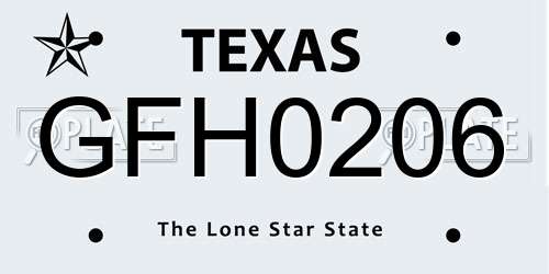 GFH0206 Texas License Plate