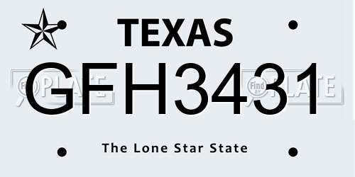 GFH3431 Texas License Plate