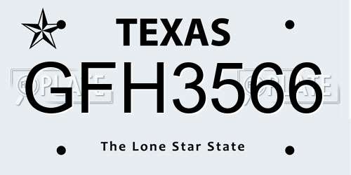 GFH3566 Texas License Plate