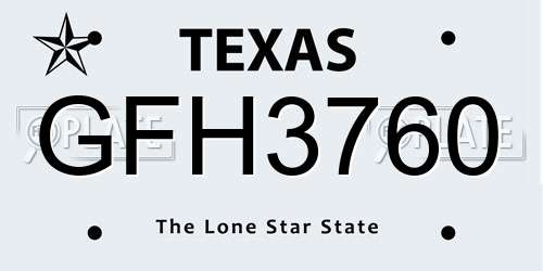 GFH3760 Texas License Plate