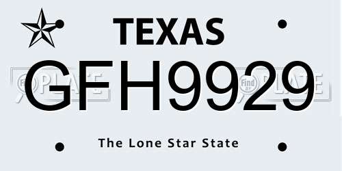 GFH9929 Texas License Plate