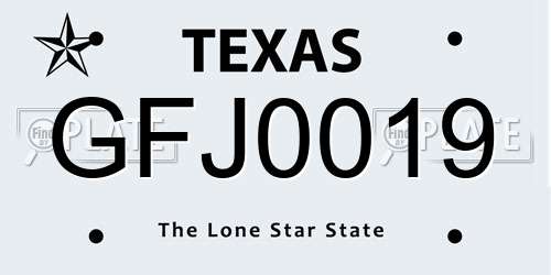 GFJ0019 Texas License Plate