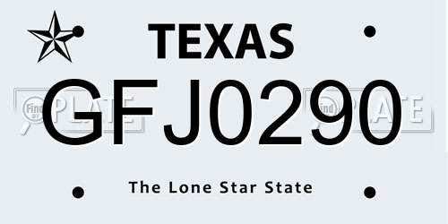 GFJ0290 Texas License Plate