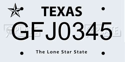 GFJ0345 Texas License Plate