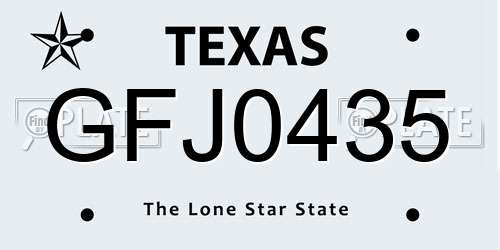 GFJ0435 Texas License Plate
