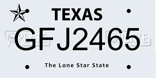 GFJ2465 Texas License Plate