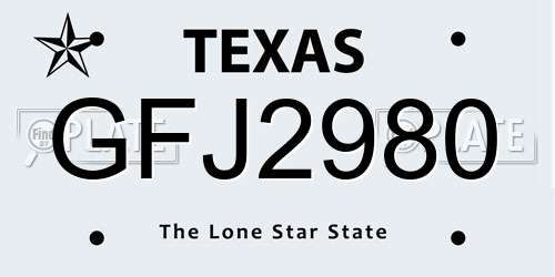GFJ2980 Texas License Plate