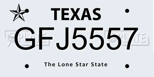 GFJ5557 Texas License Plate