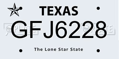 GFJ6228 Texas License Plate