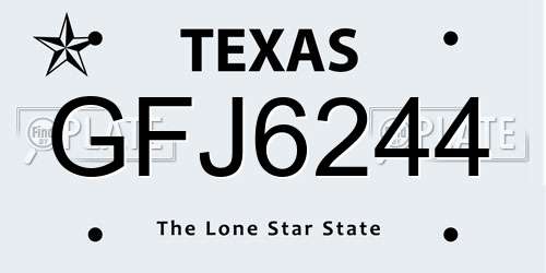GFJ6244 Texas License Plate