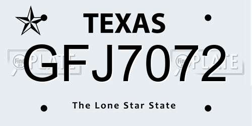 GFJ7072 Texas License Plate