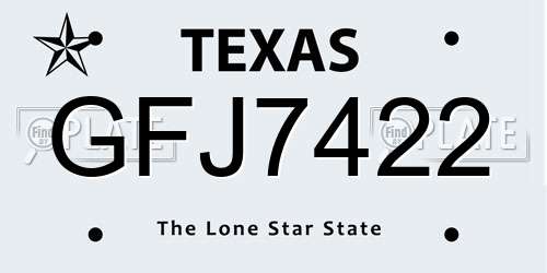 GFJ7422 Texas License Plate