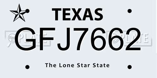 GFJ7662 Texas License Plate