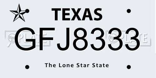 GFJ8333 Texas License Plate