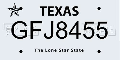GFJ8455 Texas License Plate