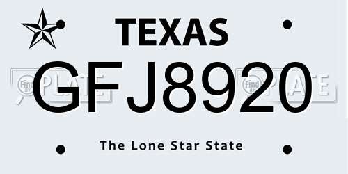 GFJ8920 Texas License Plate