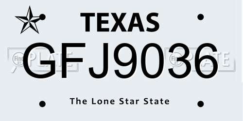 GFJ9036 Texas License Plate