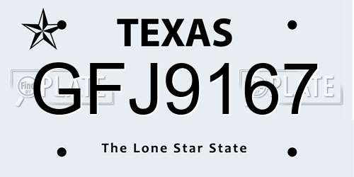 GFJ9167 Texas License Plate